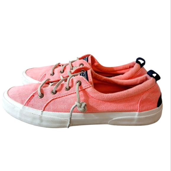 Sperry Pier Wave Light Wash Pink Neon Canvas Shoes Size 9 - Picture 5 of 11